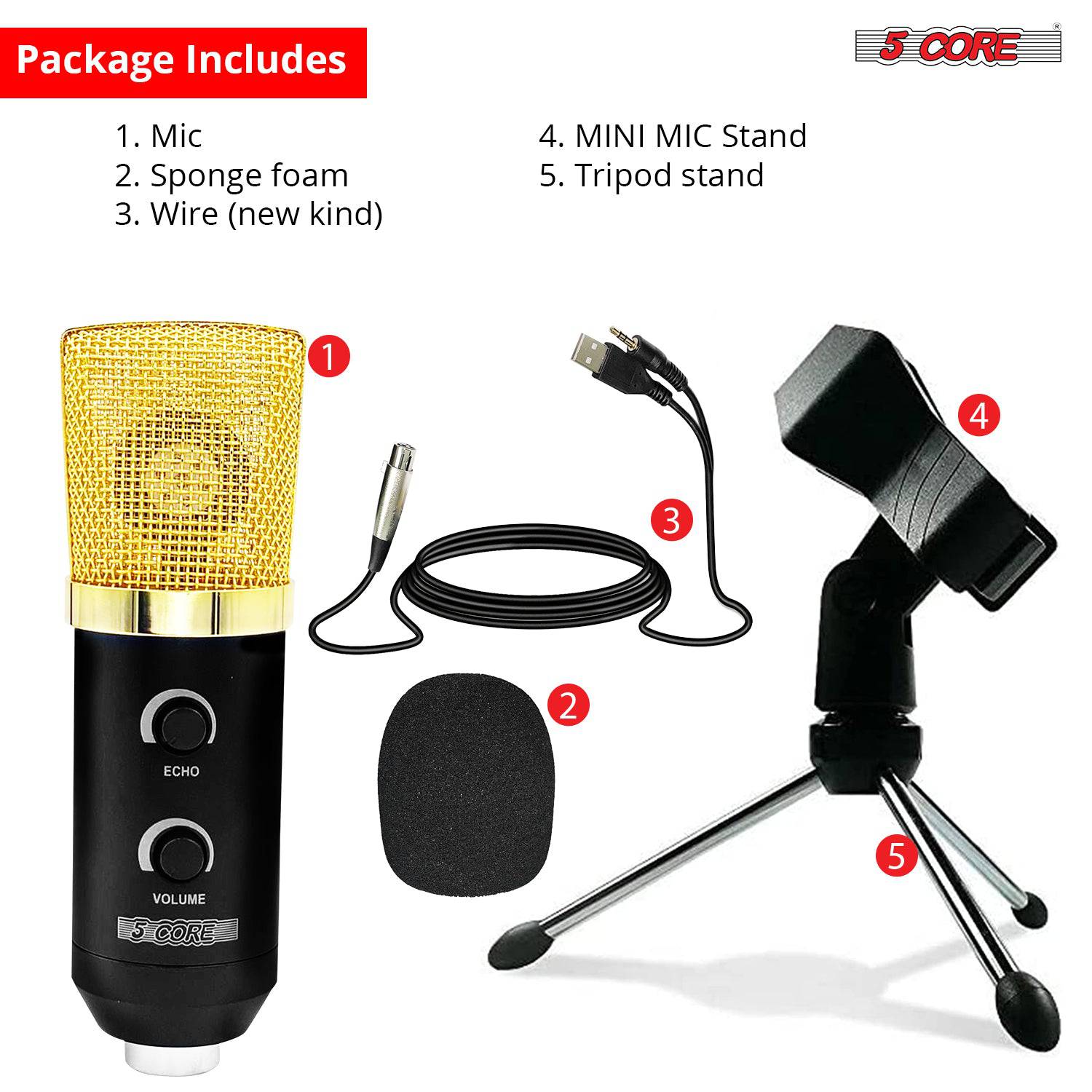 5Core Premium Pro Audio Condenser Recording Microphone Podcast Gaming