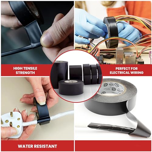 GGR Supplies T.R.U. EL7566-AW Professional Grade Rubber Black PVC Electrical Tape, Rated up to 600 Volts and 176 F - UL/CSA/CE Listed Synthetic: 1/2 in. x 66 Ft. (8 Mil)