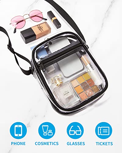 Vorspack Clear Bag Stadium Approved - PVC Clear Purse Clear Crossbody Bag with Front Pocket for Concerts Sports Festivals - Black