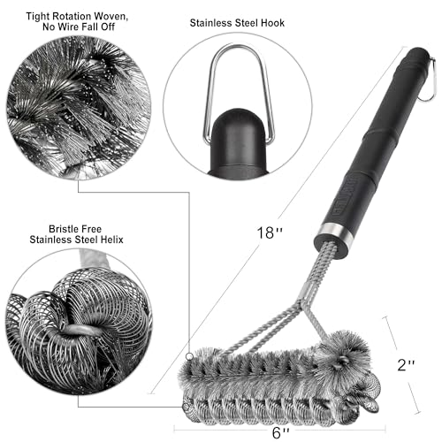 GRILLART Grill Brush Bristle Free & Wire Combined BBQ Brush - Safe & Efficient Grill Cleaning Brush- 18" Grill Cleaner Brush for Gas/Porcelain/Charbroil Grates - BBQ Accessories Gifts for Men