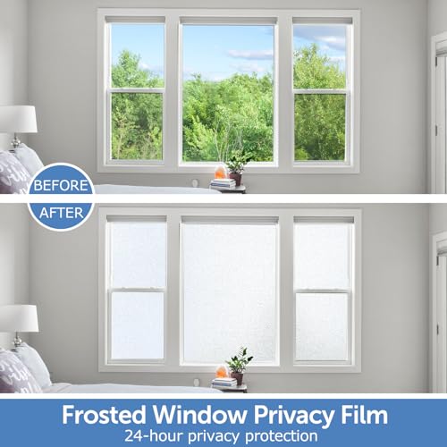 HIDBEA One Way Window Film, Daytime Privacy Sun Blocking Reflective Window Film No Glue Static Cling Heat Control Window Tinting Film for Home and Office, Black Silver, 35.4 x 196.8 Inch