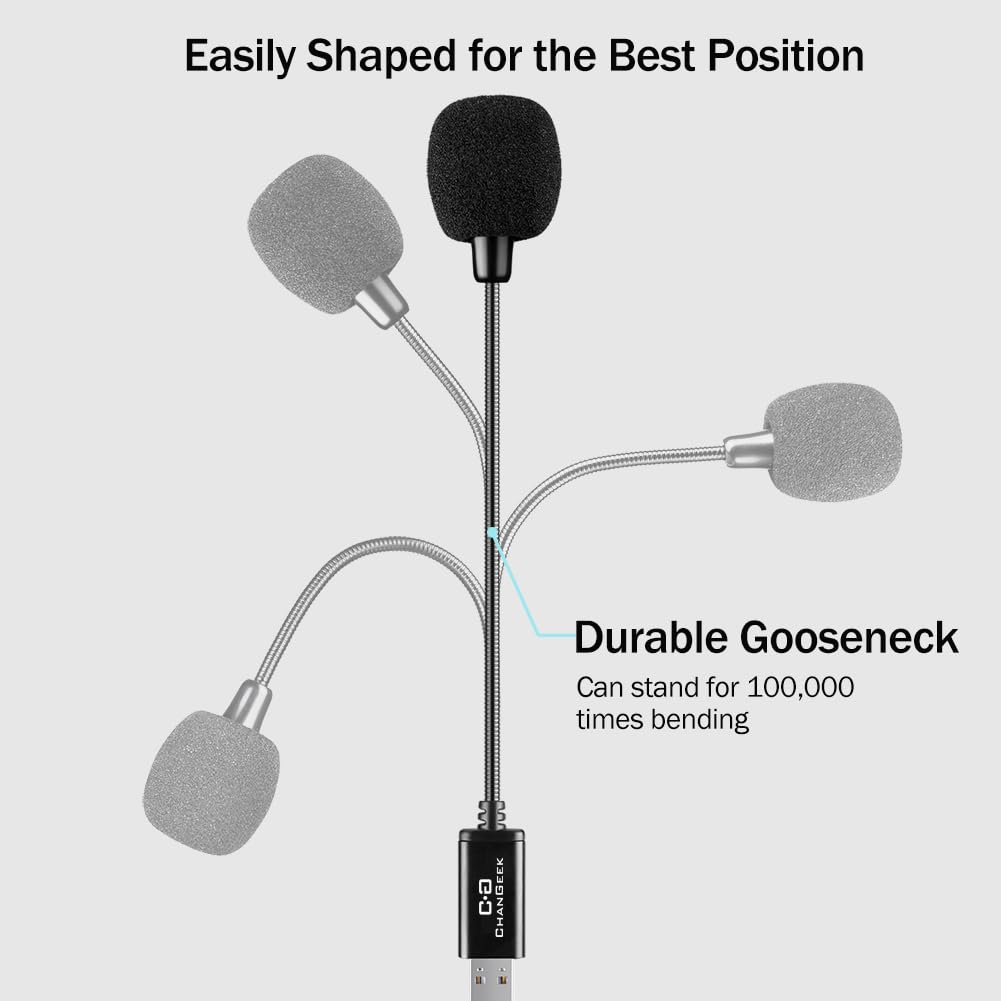 C G CHANGEEK Mini USB Microphone for Laptop and Desktop Computer, with Gooseneck & Universal USB Sound Card, Compatible with PC and Mac, Plug & Play, Ideal Condenser Mic for Remote Work, Online Class