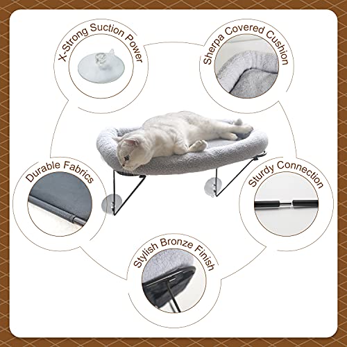 Zakkart Cat Window Perch - 100% Metal Supported from Below - Comes with Warm Spacious Pet Bed - Cat Window Hammock for Large Cats & Kittens - for Sunbathing, Napping & Overlooking (White)