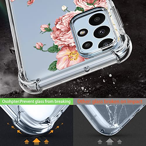 Osophter for Samsung Galaxy A23 Case Clear Transparent Reinforced Corners TPU Shock-Absorption Flexible Cell Phone Cover for Samsung Galaxy A23 5G/4G(Big Rose Flower)