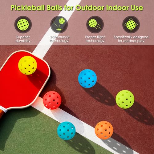 Pickleball Balls, 6 Pack 40 Holes Outdoor Pickleball Balls with Mesh Bag for Sport Indoor Play, High Elasticity & Durable Pickle Balls for All Style Pickleball Paddles, Gifts for Pickleball Lovers