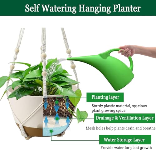 Koalaime 3 Pack Hanging Planters Set, 8 Inch Indoor Outdoor Hanging Plant Pot Basket,Hanging Flower Pot with Drainage Hole with 3 Hooks for Garden Home(8 inch Combination)