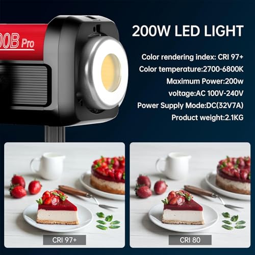 GVM LED Video Light Studio, 200W Studio Light Continuous Lighting Kit for Bluetooth Mesh Network/DMX Control, 45400lux/1m Photography Lighting Kit with Video Recording,12 Lighting Effects