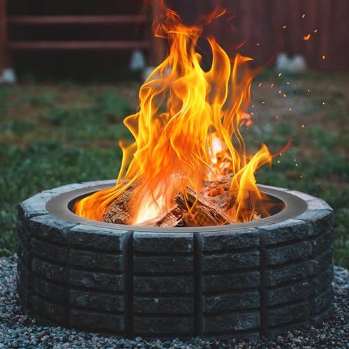 36 inch Fire Ring for Outside with Flower & Plant Pattern, Fire Pit Ring for Camping, Wood Burning Fire Pit for Outside,Yard,Garden,Outdoor Fireplace