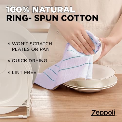 Zeppoli Kitchen Towels 12 Pack - 100% Soft Cotton - Dish Towels for Kitchen - Hand Towels for Kitchen 15" x 25" - Dobby Weave - Super Absorbent Cleaning Cloths