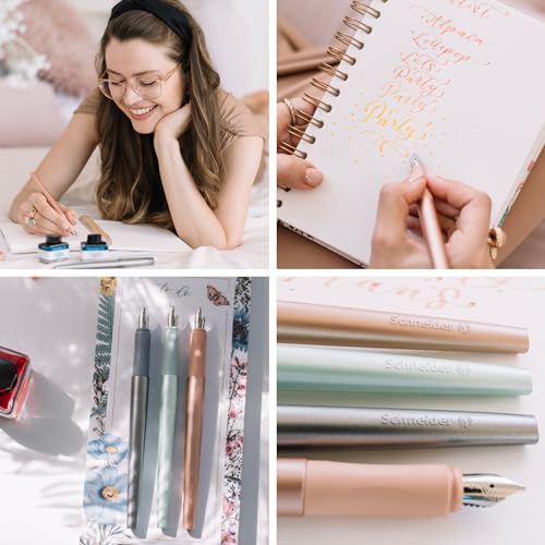 Schneider Callissima Calligraphy Fountain Pen, 1.5 mm, Refillable, Metallic Apricot Barrel, Apricot Ink Cartridge (163806)