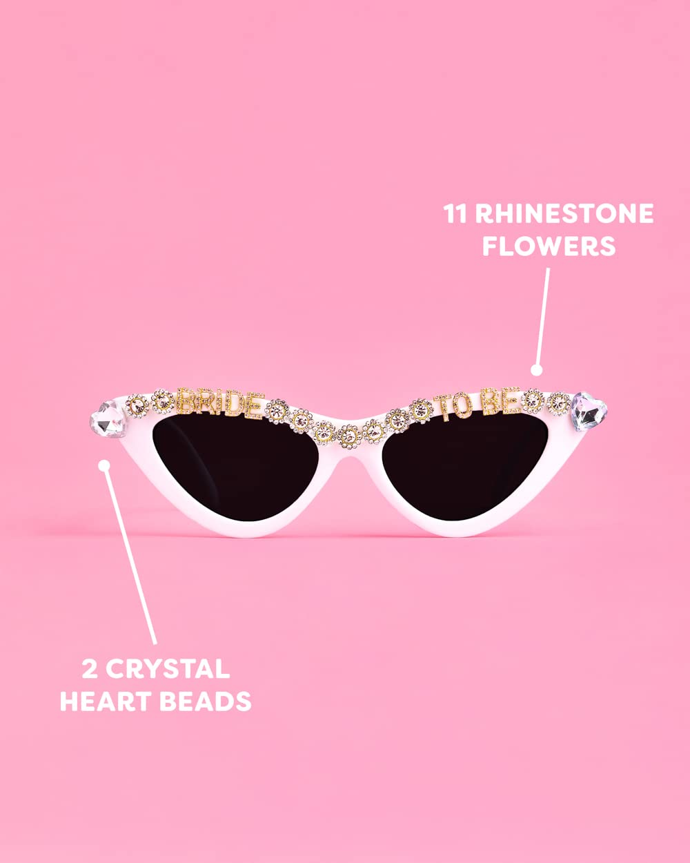 xo, Fetti Bachelorette Party Bride To Be Sunglasses | White Cat Eye Bedazzled Bach Decoration, Bridesmaid Sunnies Favor, Bride to Be Gift + Bridal Shower Supplies