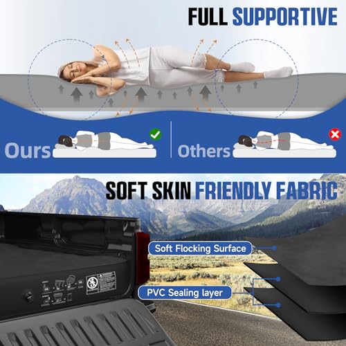 Uncle elk Truck Bed Air Mattress, Full Size Truck Beds, Inflatable Air Mattress Bed with Air Pump 2 Pillows, Carry Bag, Pickup Bed Air Mattress for Chevrolet Silverado, Dodge Ram, Ford, Black