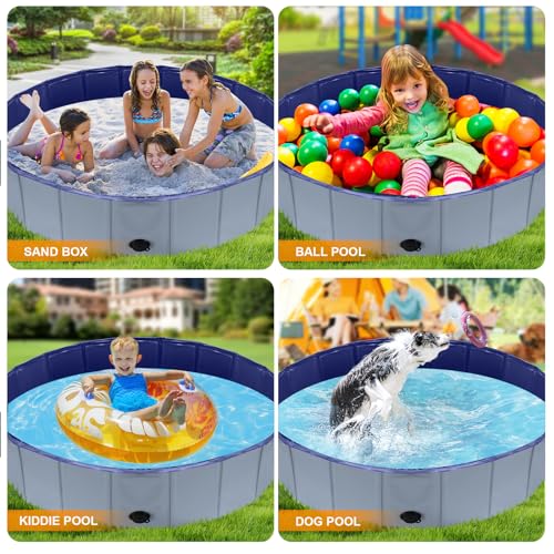 Portable Dog Pool PVC Pet Swimming Pool Bathtub Collapsible Dog Pool, Hard Plastic Pool for Pets to Swim and Bath (S-32" x 8" Dark Grey)