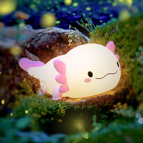 UNEEDE Axolotl Night Light for Kids,Animal Silicone Nursery Night Lamp, Rechargeable Table Lamp Bedside Lamp,Cute Room Decor Night Light for Bedroom,Living Room,Dining,Desk Decorations,Gift