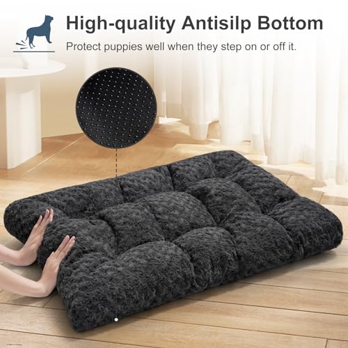 VERZEY Dog Beds Crate Pad Mat for Small Dogs,Fits Dog Crate Kennel Cage,Comfortable Soft Fluffy Cushion, Anti-Slip Pets Puppy Cat Pillow Bed (24" L x 18" W, Dark Gray)