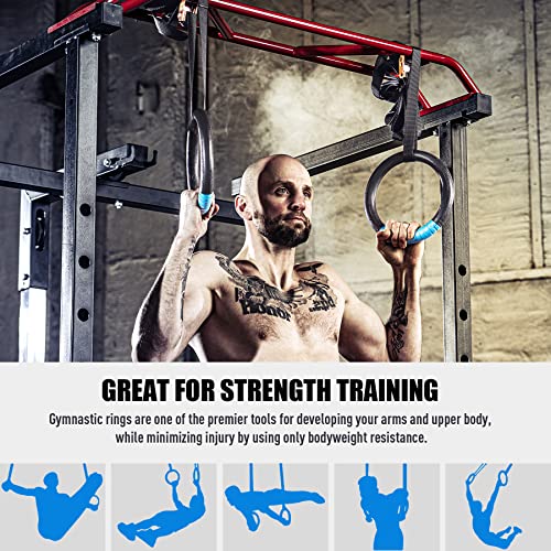 ZELUS Gymnastic Rings, Exercise Olympic Rings with Adjustable Straps, Steel Buckles, Perfect for Workout, Strength Training, Pull-Ups and Dips (Black)