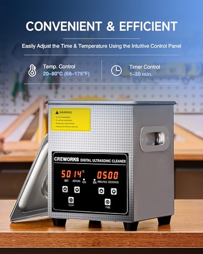 CREWORKS Professional Jewelry Cleaning Machine, 2L Jewelry Cleaner Ultrasonic Machine with Heater & Timer, Digital Ultrasonic Cleaner for Cleaning Denture Dental Oral Irrigator Parts Retainer Glasses
