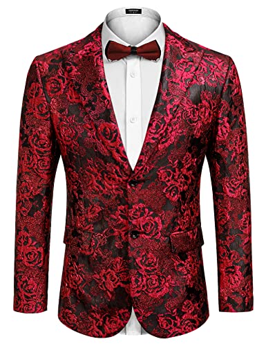 COOFANDY Men's Floral Tuxedo Jacket Rose Embroidered Suit Jacket Wedding Prom Sport Coat Dinner Party Blazer