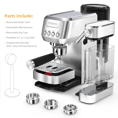 Espresso Machine 20 Bar, Cappuccino Machine for Home with 2.0 Long Life Automatic Milk Tank, Espresso Maker with Milk Frother, Stainless Steel-Mattino Pro