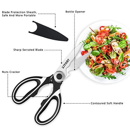 Kitchen Shears, Kitory Premium Heavy Duty Shears Ultra Sharp Stainless Steel Multi-function Kitchen Scissors for Chicken/Poultry/Fish/Meat/Vegetables/Herbs/BBQ