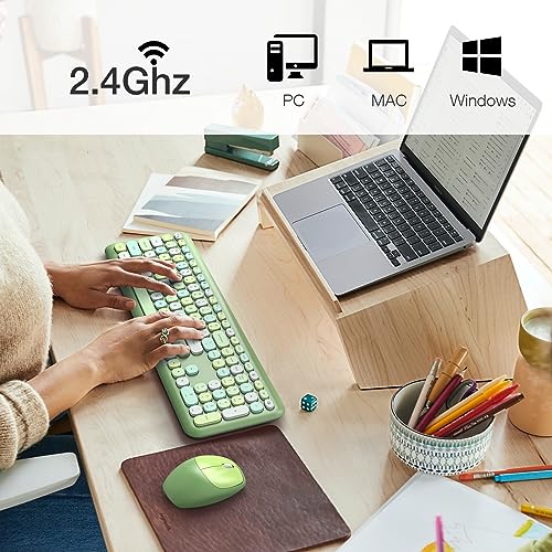 MOFII Wireless Keyboard and Mouse Combo, 2.4G Retro Typewriter Wireless Keyboard with Number Pad and Optical Ambidextrous Wireless Mouse for PC/Computer/Laptop/Desktop -Off White Colorful
