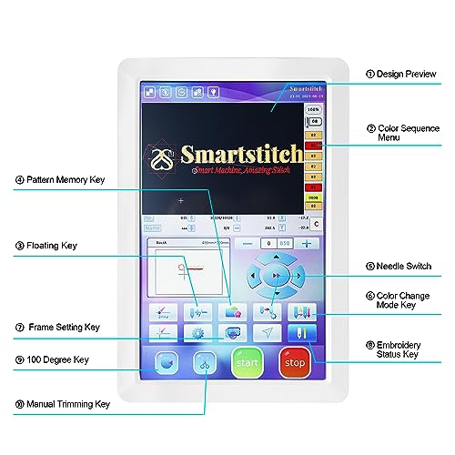 Smartstitch S-1501 Commercial Embroidery Machine with 15 Needles,14"x20" Embroidery Area,1200SPM Max Speed,12" Touch Screen, Wifi available, capable of embroidering on 3D Caps, Flat, T-shirt and more