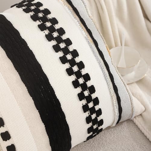 Tosleo Boho Throw Pillow Covers 18x18 Set of 2 Striped Decorative Pillow Cases Accent Chenille Pillowcases Farmhouse Cushion Case Bohemian Nuetral Textured Pillow Cover,Yellow and Gray