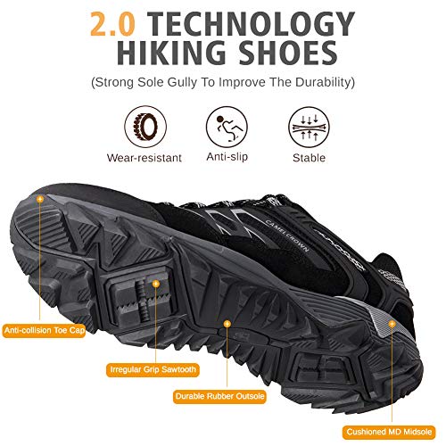 CAMEL CROWN Hiking Shoes Men Breathable Non-Slip Sneakers Lightweight Low Top for Outdoor Trailing Trekking Walking 12 Grey