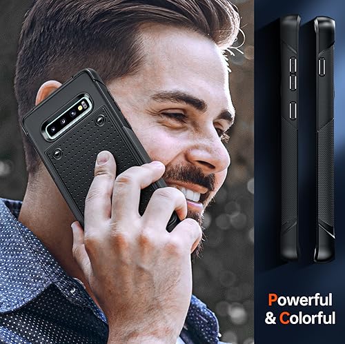 LeYi for Samsung S10 Case, Galaxy S10 Phone Case, Shockproof Heavy Duty Dual Layer Protective Hard PC Textured Back & Soft Bumper Case for Galaxy S10, Black