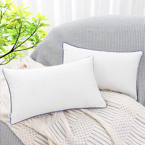 Wuuyuef 12 x 20 Pillow Insert Set of 2 Indoor Throw Pillow Insert, Rectangle Decorative Pillows Inserts, Throw Pillows for Couch,Throw Pillows for Bed,White Throw Pillows