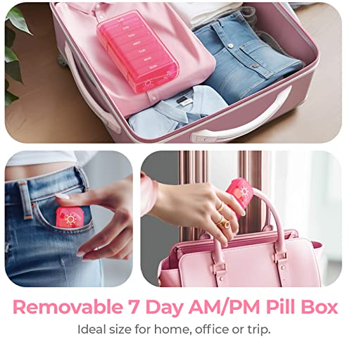 AUVON XL Weekly Pill Organizer 2 Times a Day with One-Side Large Opening Design for Easy Filling, AM PM Pill Box 7 Day, Portable Travel Pill Case for Medication, Vitamins, Fish Oils, Supplements