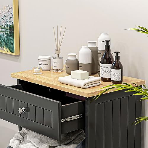 HOMCOM Kitchen Tilt Out Trash Bin Cabinet Free Standing Recycling Cabinet Trash Can Holder with Drawer, Black