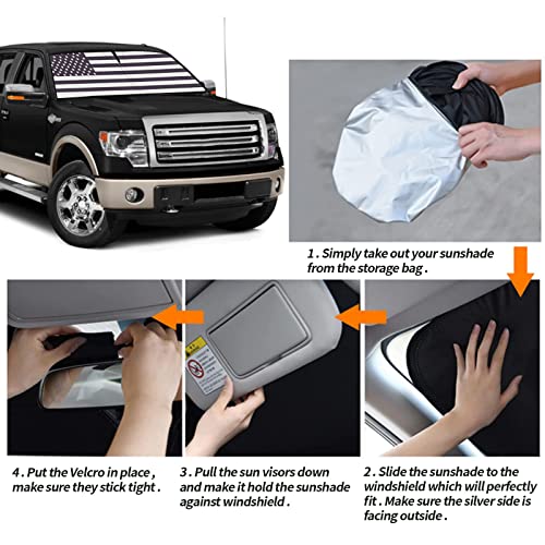 Moricere Upgrade Windshield Sun Shade with USA Flag for Toyota 4Runner 2017-2023, Foldable Windshield Sun Visor Blocks UV Rays