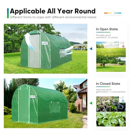 Quictent Premium 10x6.6x6.6FT Upgraded Greenhouse for Outdoors, Portable Walk-in Heavy Duty Frame Large Garden Plant Hot Outside Hoop House, 2 Ventilated Screen Window and Zipper Screen Door, Green