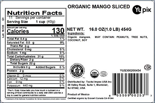 Yupik Organic Sliced Mango, 1 lb, Non-GMO, Vegan, Gluten-Free, Kosher, Tropical Dried Fruits, Thin Mango Slices, No Sugar Added, Sulphite-Free, Healthy Snacks, Tasty Topping