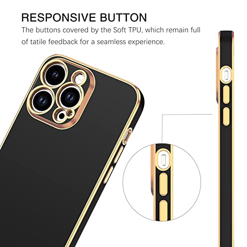 BENTOBEN Compatible with iPhone 14 Pro Max Case, Slim Luxury Electroplated Bumper Women Men Girl Protective Soft Case Cover with Strap for iPhone 14 Pro Max 6.7 inch,Black/Gold