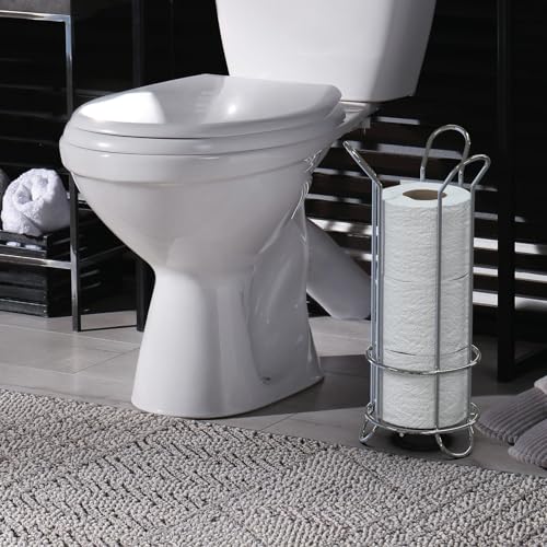 BROOKSTONE, Chrome Toilet Paper Holder, Freestanding Bathroom Tissue Organizer, Minimalistic Storage Solution, Stylish Design [Holds MEGA Rolls]