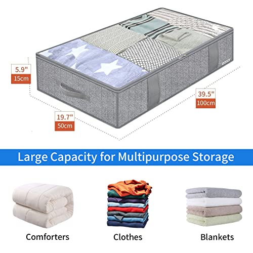 Onlyeasy Large Underbed Storage Bags Organizer Container (2 Pack) with 4 Handles and 2 Sturdy Zippers, Blankets Clothes Comforters Foldable Storage Bags with Clear Window, Herringbone Grey, MXRUBBP2