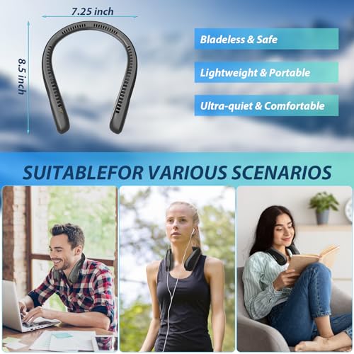 Kternay Bladeless Neck Fan - Portable Neck Fan with 3 Wind Speed,USB Rechargeable Personal Neck Fan, Hands-Free Design USB Fan - Ideal for Outdoor Activities and Travel