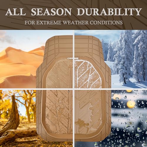 CAR PASS Tire Tread DeepDish Rubber Floor Mats for car Heavy Duty car mats All Weather, Universal XL~M Trim to Fit for Truck SUV Vehicle Automotive, Waterproof car mats 3 Piece Solid Beige