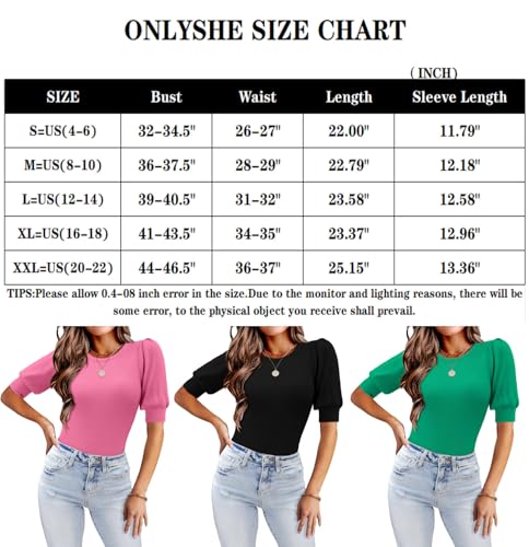 ONLYSHE Women's Crewneck Short Sleeve T Shirts Summer Ribbed Knit Slim Fit Shirts Casual Basic Soild Color Top Tees,Purple,Medium