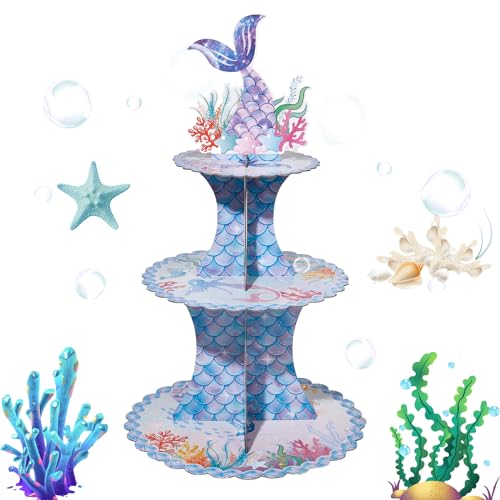 3 Tier Mermaid Cupcake Stand Birthday Party Decorations Under The Sea Mermaid Theme Baby Shower Birthday Favors Mermaids Baby Shower Cake Holder for Girls