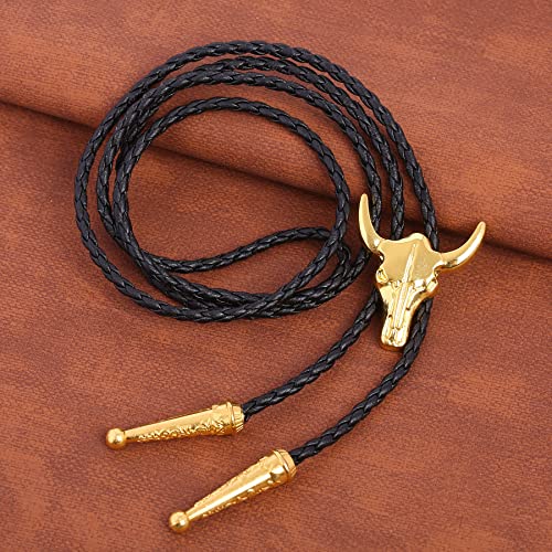 HUABOLA CALYN Native American Bolo tie Rodeo Cowboy Leather Necktie Western Bolo ties for Men Women (1# Skull Gold)