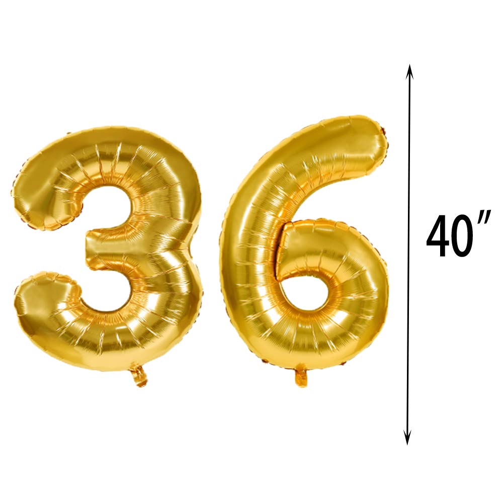 36th Birthday Decorations Party Supplies,36th Birthday Balloons Gold,Number 36 Mylar Balloon,Latex Balloon Decoration,Great Sweet 36th Birthday Gifts for Girls,Photo Props