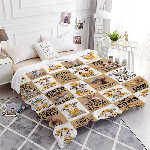Cartoon Cow Blanket for Baby Girls Sunflowers Cow Throw Blanket for Boys, Lightweight Soft Flannel Blankets for Kids Gifts, 30x40 Inches