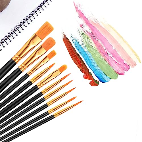 AROIC Acrylic Paint Brush Set, 2 Packs / 20 pcs Nylon Hair Brushes for All Purpose Oil Watercolor Painting Artist Professional Kits (Black)