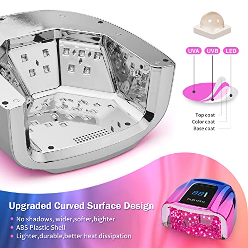 Purtato Professional Rechargeable 96W UV LED Portable Cordless UV Light for Nail Lamp Machine with Removable Stainless Steel Bottom,4 Timer Setting and Smart Sensor Nail Dryer (Blue&Purple)