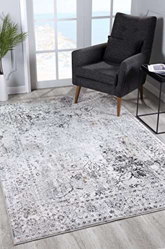 RUG BRANCH Sardini Transitional Moroccan Grey Beige Indoor Runner Rug for Entryway, Hallway, Bathroom, and Kitchen - 2' x 8' (2'3" x 8')