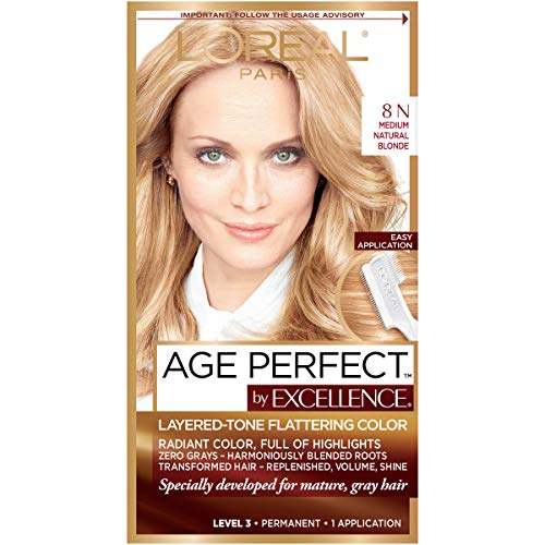 L'Oreal Paris Excellence Age Perfect Layered Tone Flattering Color, 8N Medium Natural Blonde Set (Packaging May Vary)