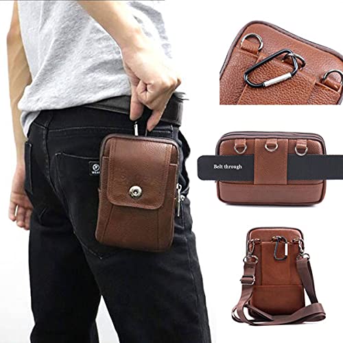 Leather Cell Phone Pouch Belt Clip Holster Case Compatible for iPhone 13 Pro Max 12 Pro Max Samsung Galaxy Note 20 Ultra M22 A52 Crossbody Phone Bag Men Women Purse with Shoulder Strap (Black)